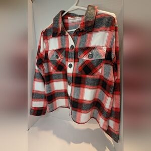 Steve Madden Red and Gray Plaid Button-Up Shirt